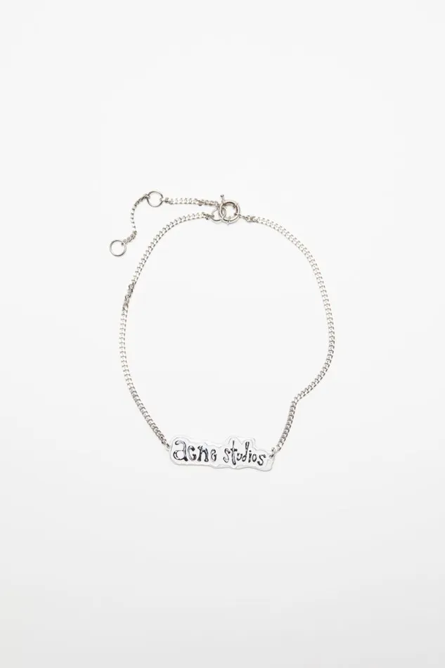 Acne Studios Logo Label Necklace Silvergrey Women Jewellery