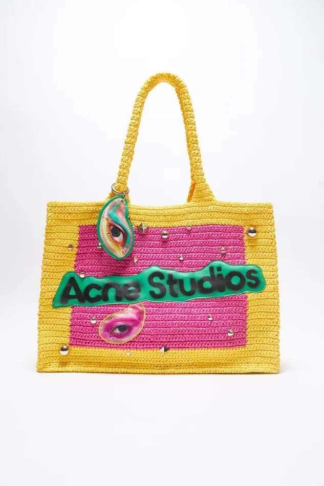 Acne Studios Logo Stud Tote Bag Pinkyellow Men Bags