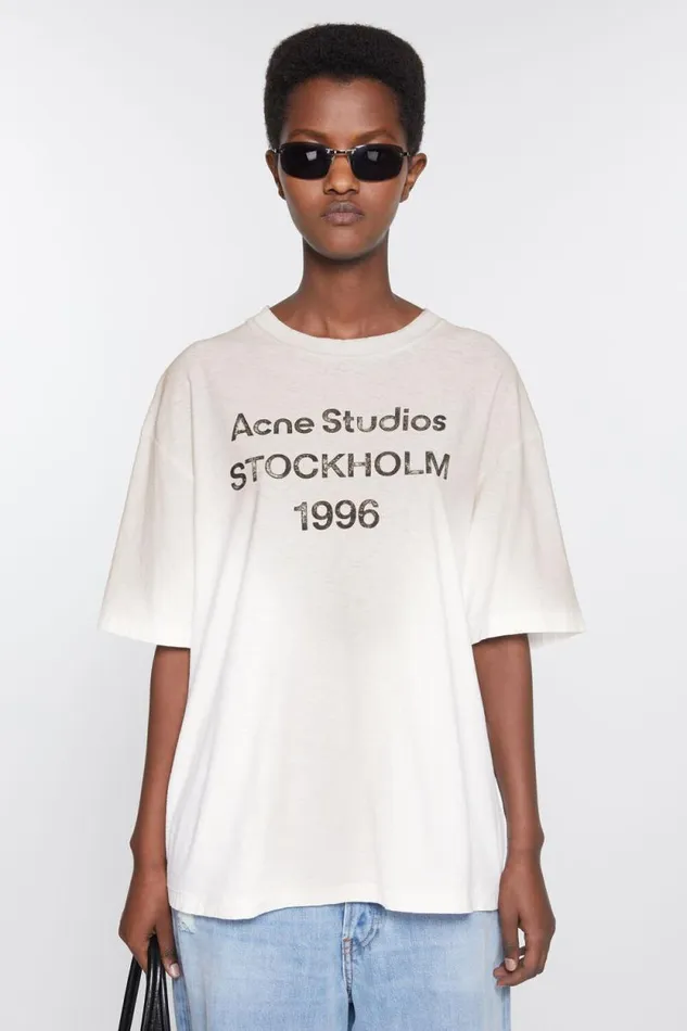 Acne Studios Logo Tshirt 8211 Relaxed Fit Dusty White Women Tshirts