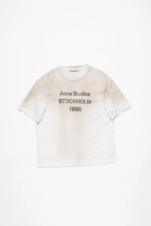 Acne Studios Logo Tshirt 8211 Relaxed Fit Dusty White Women Tshirts