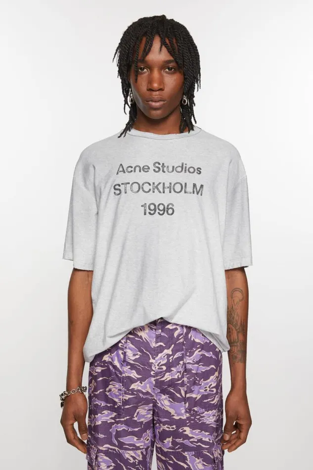 Acne Studios Logo Tshirt 8211 Relaxed Unisex Fit Pale Grey Melange Women Tshirts