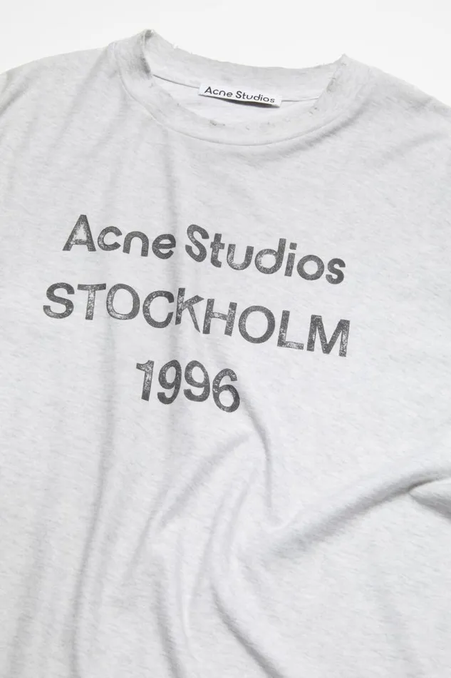 Acne Studios Logo Tshirt 8211 Relaxed Unisex Fit Pale Grey Melange Women Tshirts