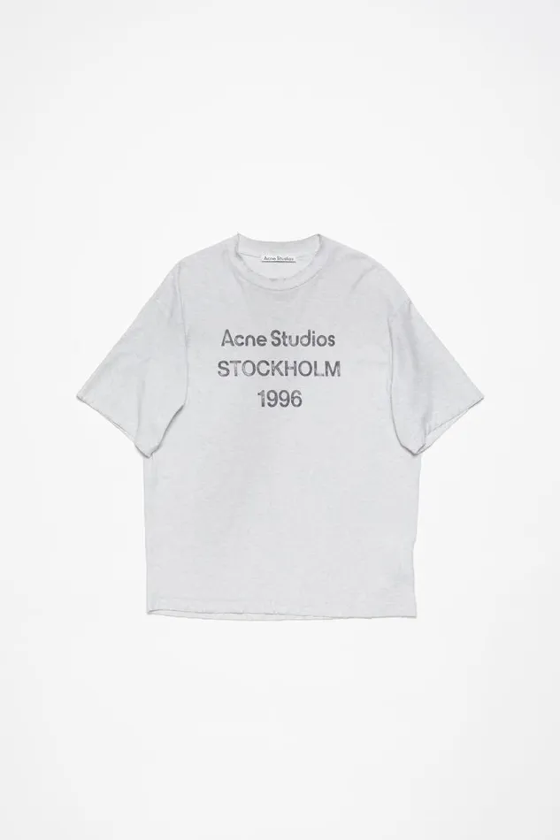 Acne Studios Logo Tshirt 8211 Relaxed Unisex Fit Pale Grey Melange Women Tshirts