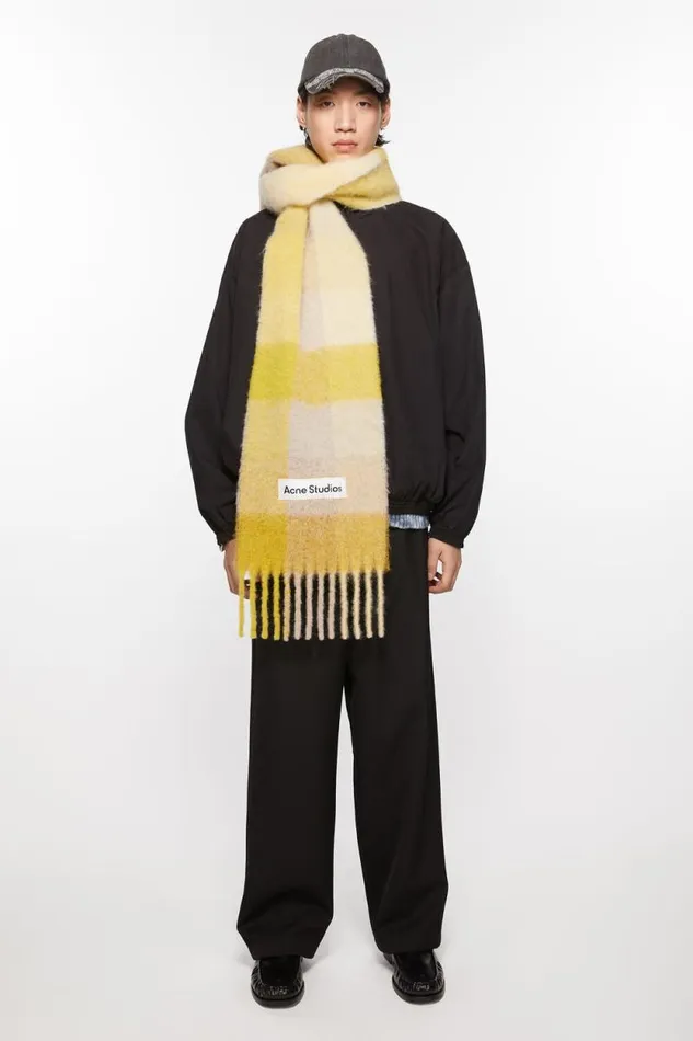 Acne Studios Mohair Checked Scarf Beigeyellow Men Scarves Acne Studios Mohair Checked Scarf Beigeyellow Men Scarves