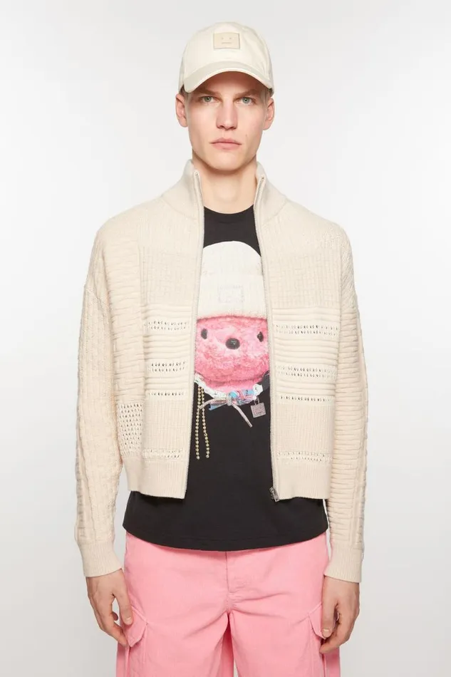 Acne Studios Patchwork Knit Cardigan Oatmeal Melange Women Knitwear