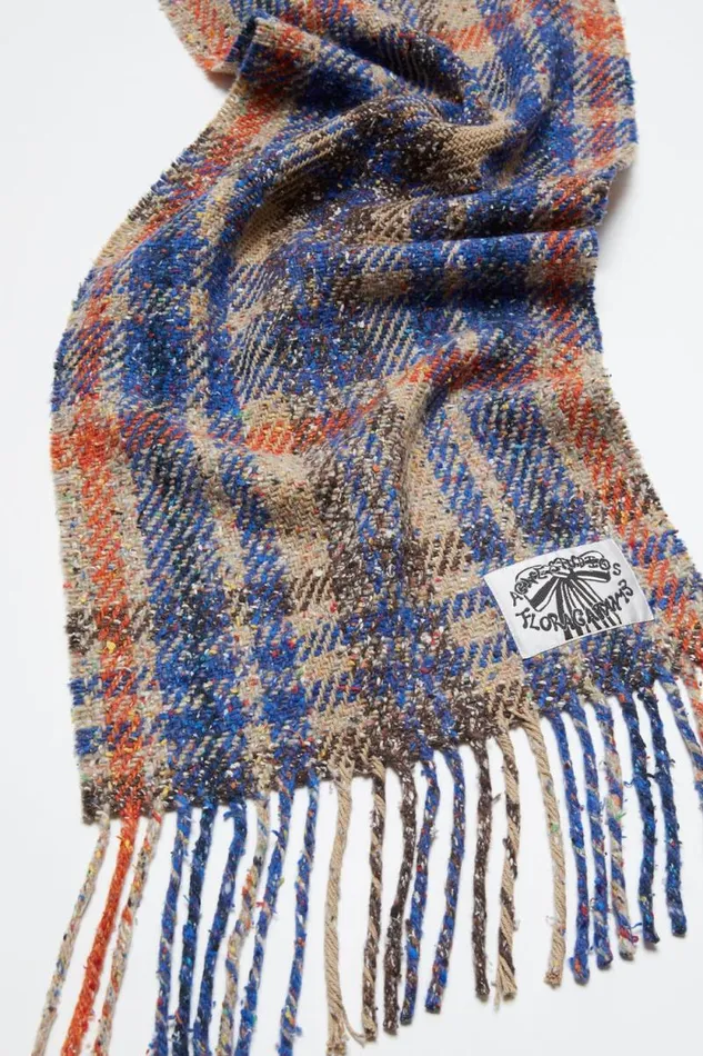 Acne Studios Plaid Fringe Scarf Beigeblue Men Scarves Acne Studios Plaid Fringe Scarf Beigeblue Men Scarves
