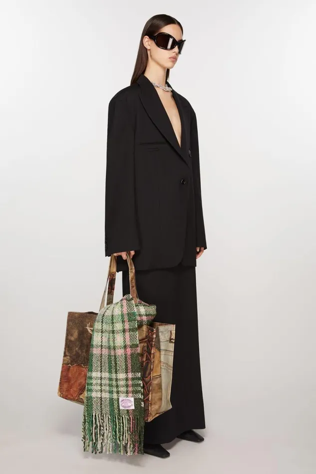 Acne Studios Plaid Fringe Scarf Green Women Scarves Acne Studios Plaid Fringe Scarf Green Women Scarves