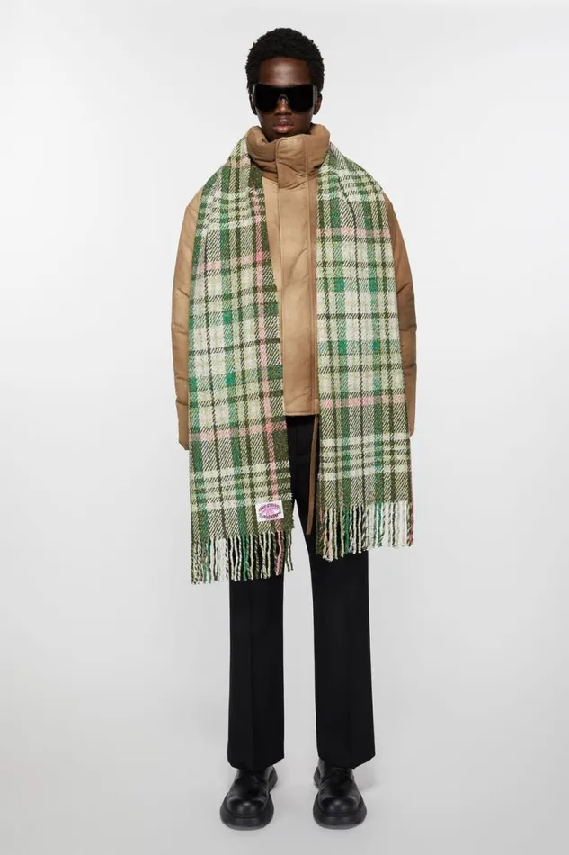 Acne Studios Plaid Fringe Scarf Green Women Scarves Acne Studios Plaid Fringe Scarf Green Women Scarves