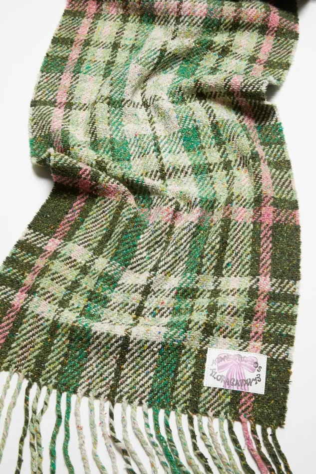 Acne Studios Plaid Fringe Scarf Green Women Scarves Acne Studios Plaid Fringe Scarf Green Women Scarves