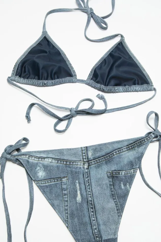 Acne Studios Printed Bikini Set Denim Blue Women Shorts Acne Studios Printed Bikini Set Denim Blue Women Shorts