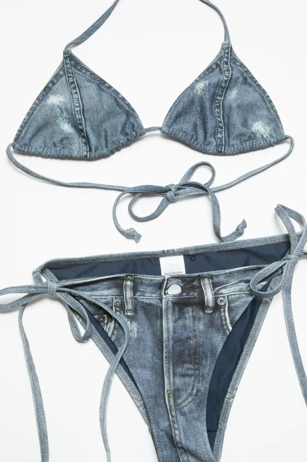 Acne Studios Printed Bikini Set Denim Blue Women Shorts Acne Studios Printed Bikini Set Denim Blue Women Shorts