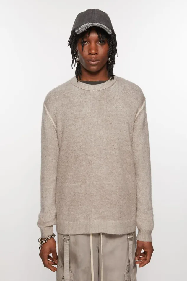 Acne Studios Printed Crewneck Jumper Beige Men Knitwear