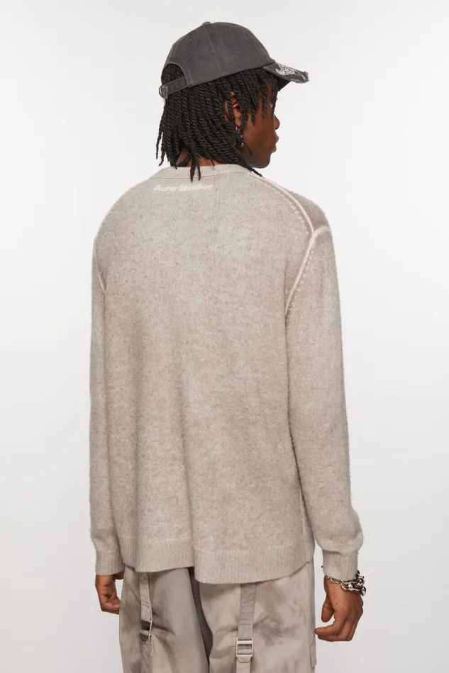 Acne Studios Printed Crewneck Jumper Beige Men Knitwear Acne Studios Printed Crewneck Jumper Beige Men Knitwear