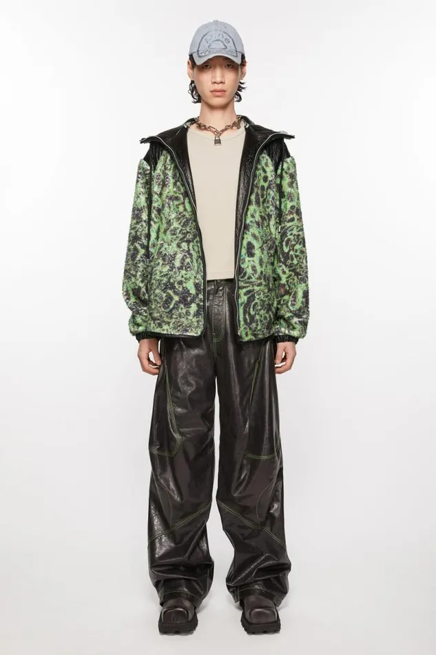 Acne Studios Printed Fleece Hooded Jacket Greenblack Men Outerwear