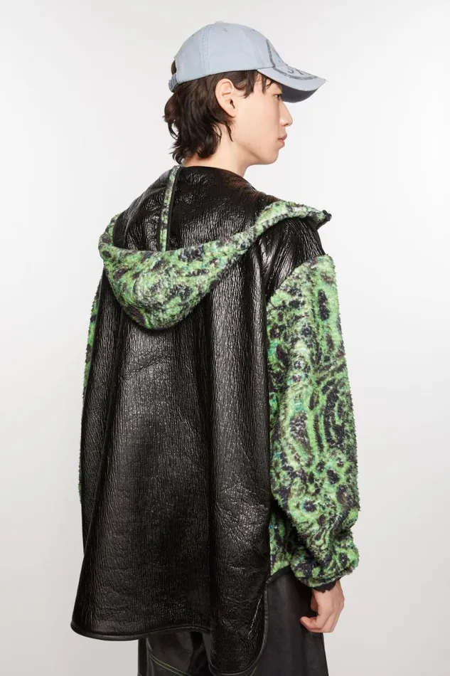Acne Studios Printed Fleece Hooded Jacket Greenblack Men Outerwear