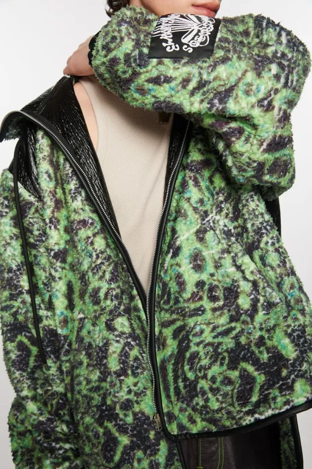 Acne Studios Printed Fleece Hooded Jacket Greenblack Men Outerwear