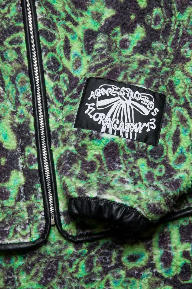 Acne Studios Printed Fleece Hooded Jacket Greenblack Men Outerwear