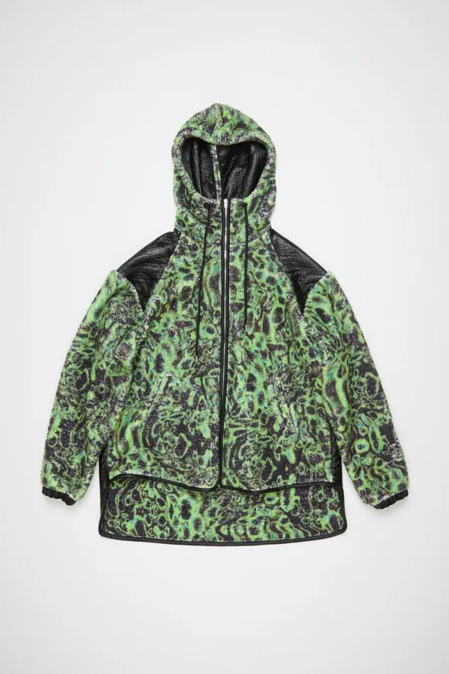 Acne Studios Printed Fleece Hooded Jacket Greenblack Men Outerwear