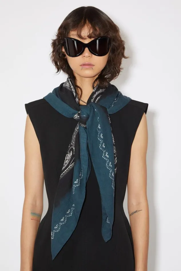 Acne Studios Printed Scarf Denim Blueblack Men Scarves