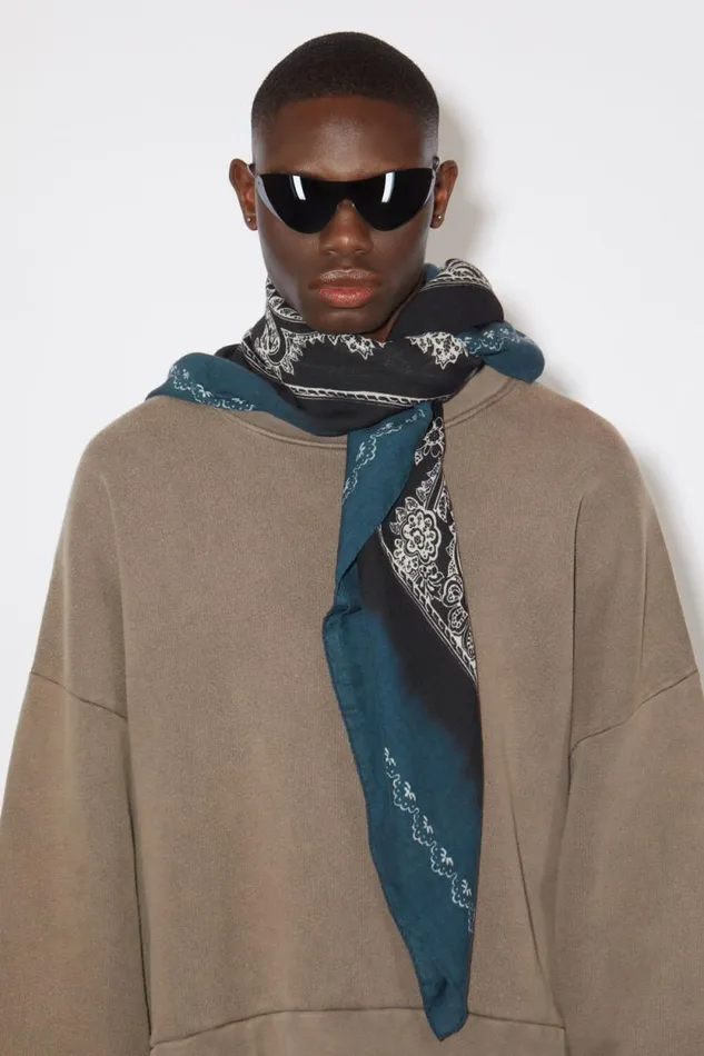 Acne Studios Printed Scarf Denim Blueblack Men Scarves