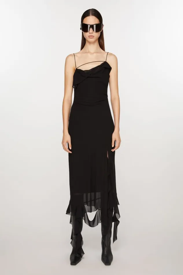 Acne Studios Ruffle Strap Dress Black Women Dresses