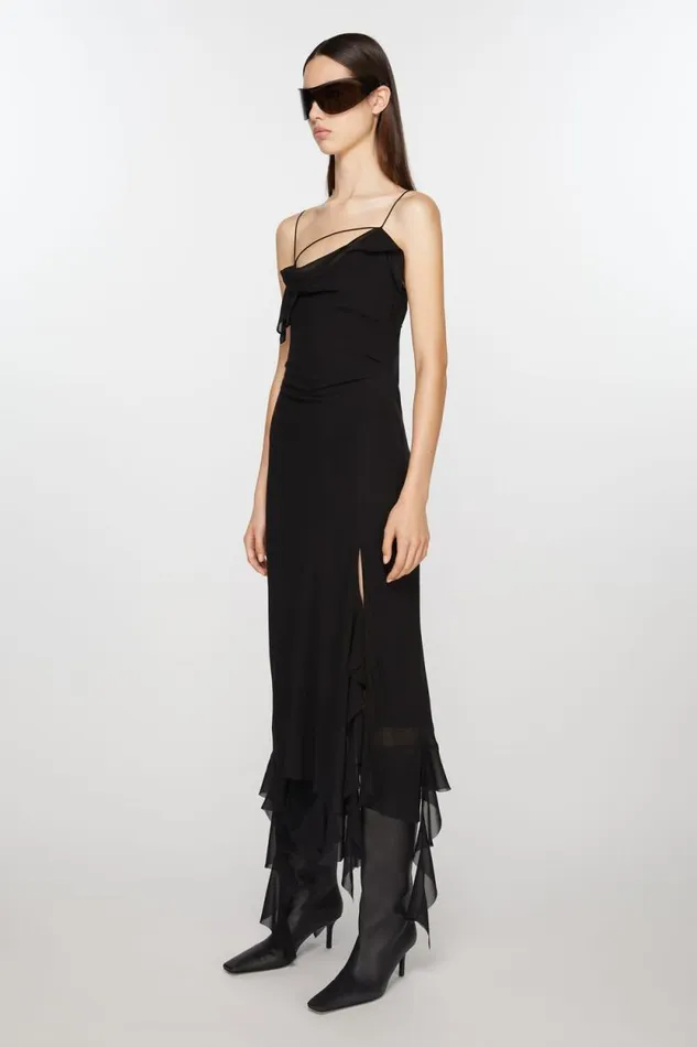 Acne Studios Ruffle Strap Dress Black Women Dresses Acne Studios Ruffle Strap Dress Black Women Dresses