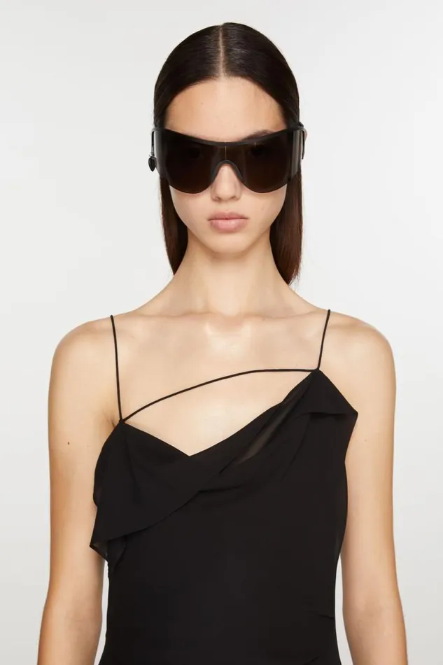 Acne Studios Ruffle Strap Dress Black Women Dresses Acne Studios Ruffle Strap Dress Black Women Dresses