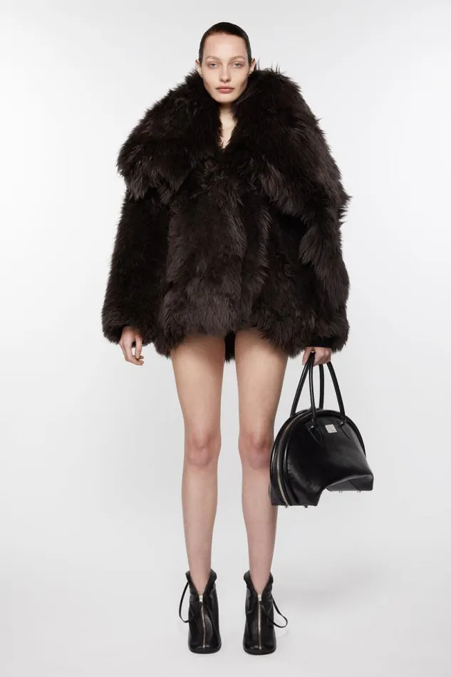 Acne Studios Shearling Fur Coat Dark Brown Women Outerwear