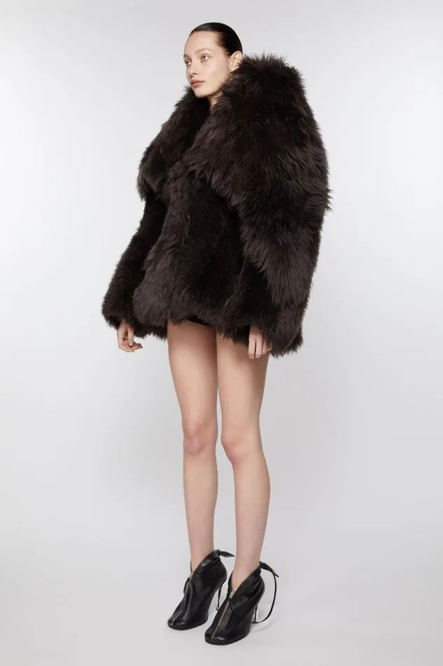 Acne Studios Shearling Fur Coat Dark Brown Women Outerwear