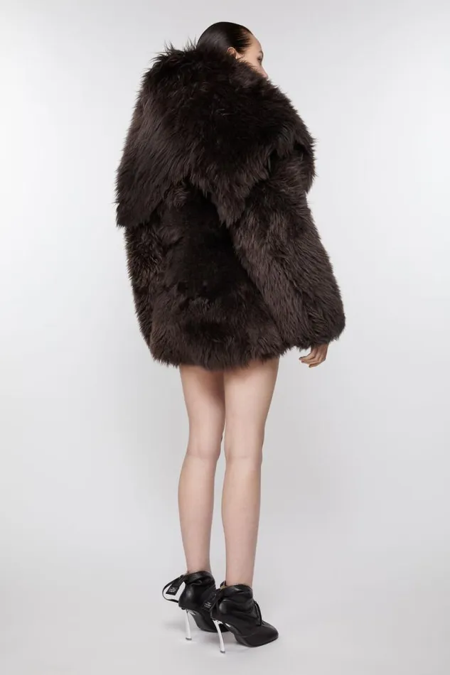 Acne Studios Shearling Fur Coat Dark Brown Women Outerwear