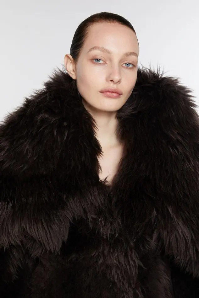 Acne Studios Shearling Fur Coat Dark Brown Women Outerwear
