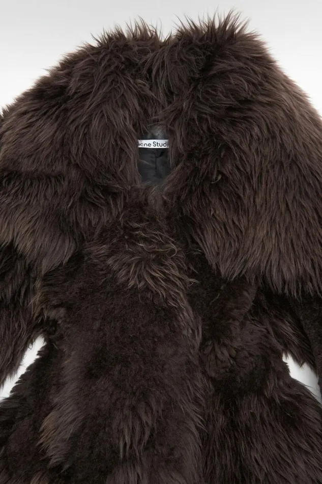 Acne Studios Shearling Fur Coat Dark Brown Women Outerwear