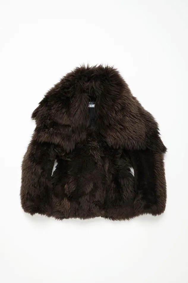 Acne Studios Shearling Fur Coat Dark Brown Women Outerwear