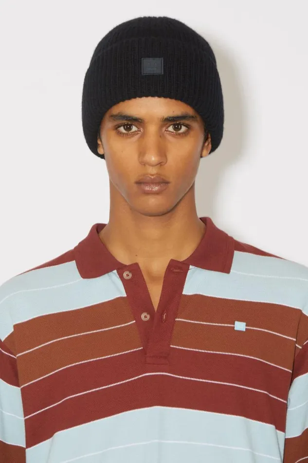 Acne Studios Small Face Logo Beanie Black Men Hats Acne Studios Small Face Logo Beanie Black Men Hats