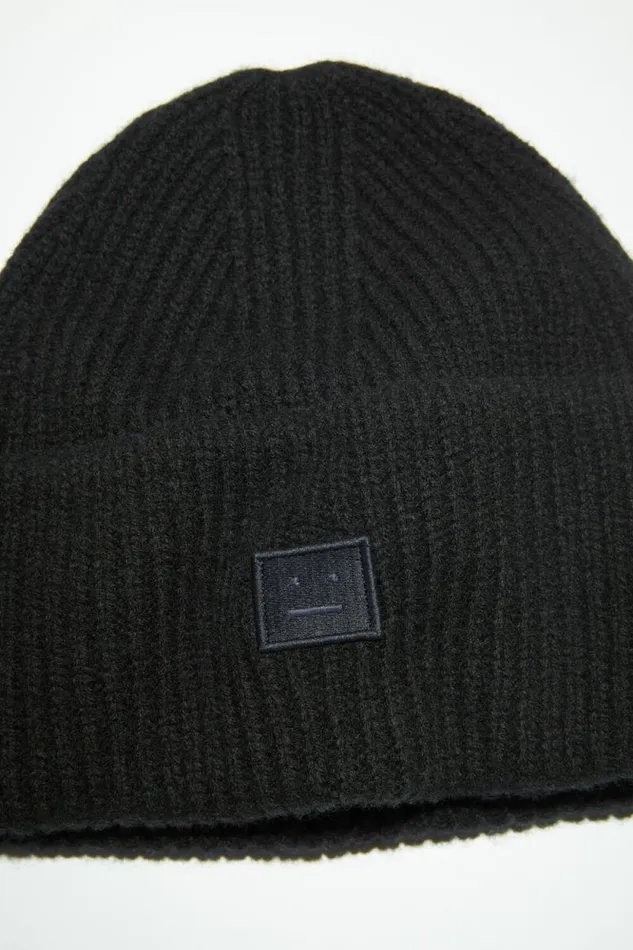 Acne Studios Small Face Logo Beanie Black Men Hats Acne Studios Small Face Logo Beanie Black Men Hats