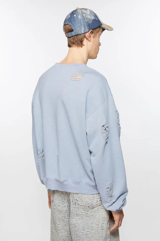 Acne Studios Sweater Logo Print Distressed Blue Melange Men Sweatshirts Acne Studios Sweater Logo Print Distressed Blue Melange Men Sweatshirts