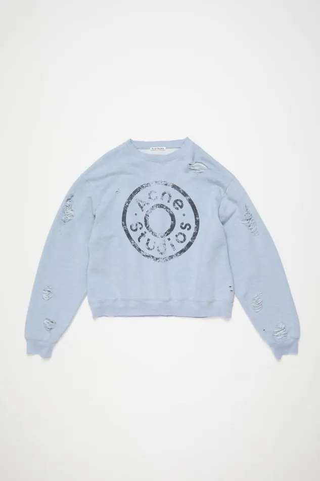 Acne Studios Sweater Logo Print Distressed Blue Melange Men Sweatshirts Acne Studios Sweater Logo Print Distressed Blue Melange Men Sweatshirts
