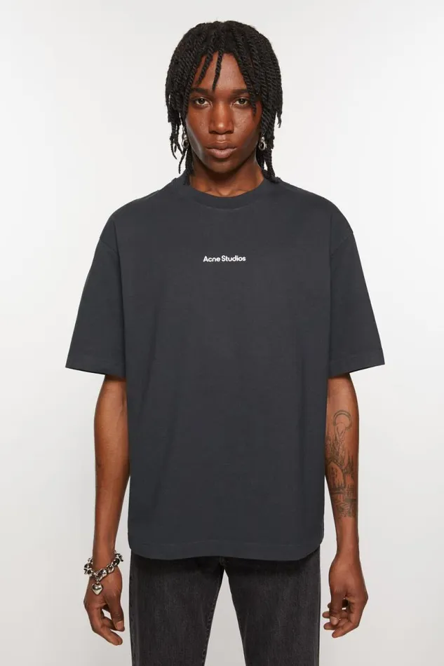 Acne Studios Tshirt Stamp Logo 8211 Relaxed Fit Black Men Tshirts