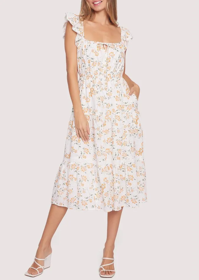 Acropolis Hills Midi Dress Whiteorangefloral Women Lost Wander Dresses