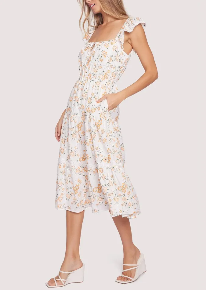Acropolis Hills Midi Dress Whiteorangefloral Women Lost Wander Dresses