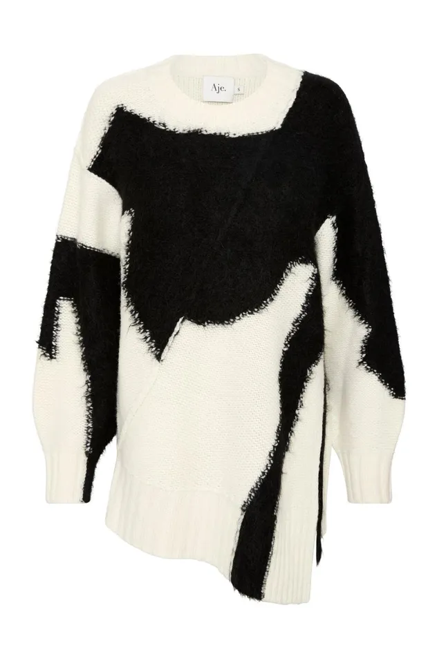 Addie Intarsia Knit Jumper Blackivory Women Aje Knitwear 038 Jumpers