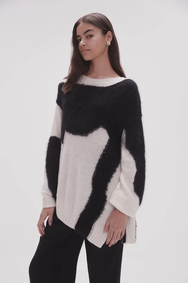 Addie Intarsia Knit Jumper Blackivory Women Aje Knitwear 038 Jumpers
