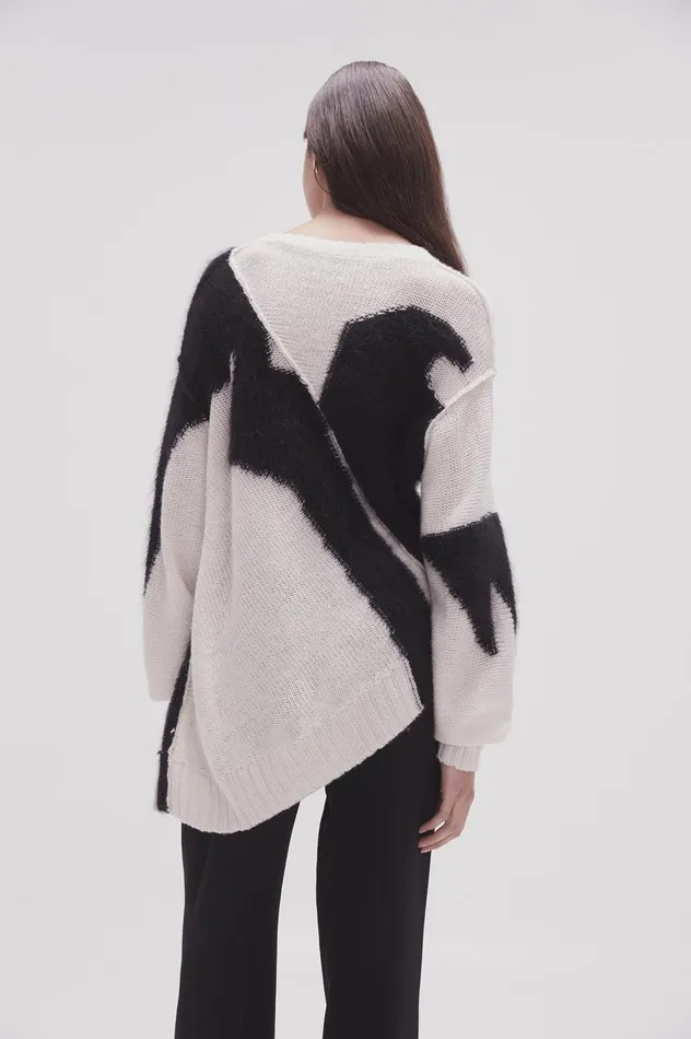 Addie Intarsia Knit Jumper Blackivory Women Aje Knitwear 038 Jumpers