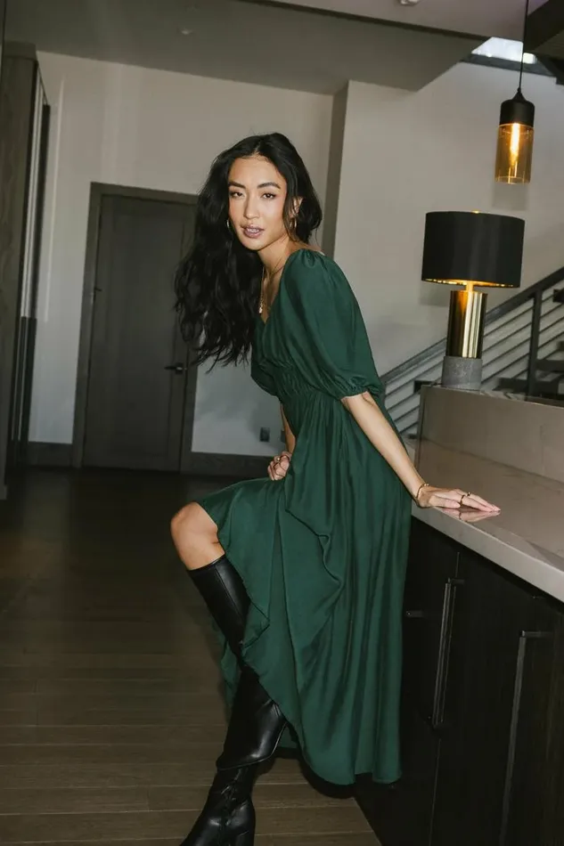 Addison Puff Sleeve Dress In Green Green Women Bohme Dresses