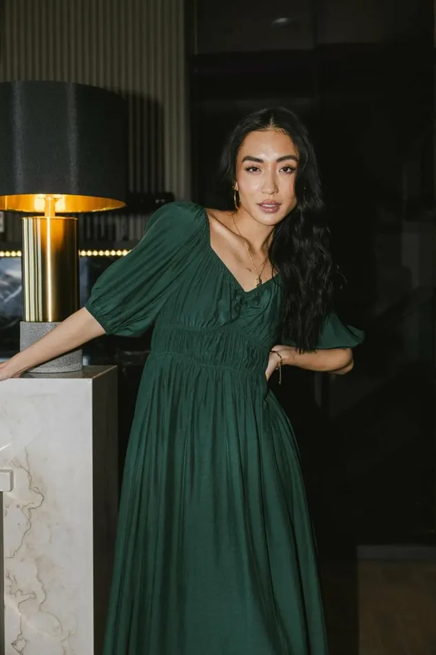 Addison Puff Sleeve Dress In Green Green Women Bohme Dresses