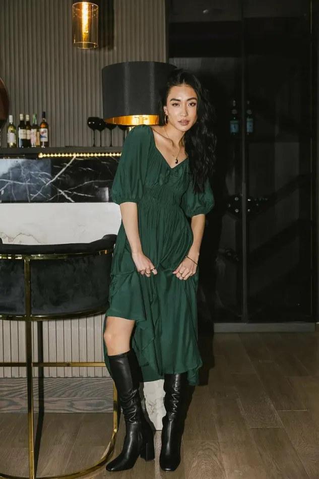 Addison Puff Sleeve Dress In Green Green Women Bohme Dresses