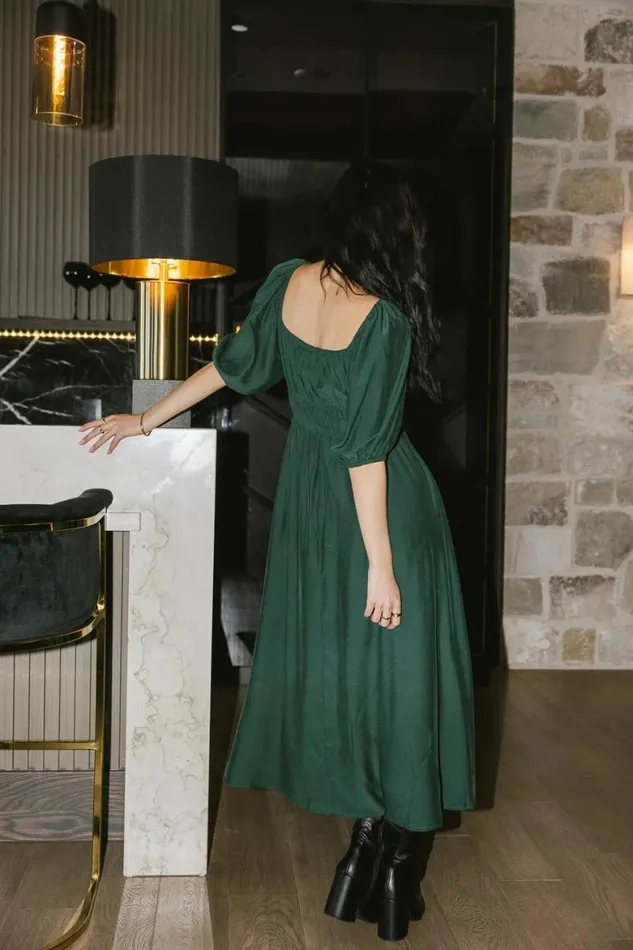 Addison Puff Sleeve Dress In Green Green Women Bohme Dresses
