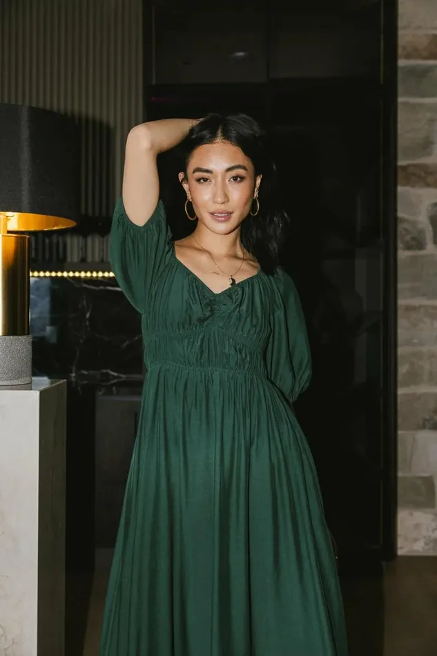 Addison Puff Sleeve Dress In Green Green Women Bohme Dresses