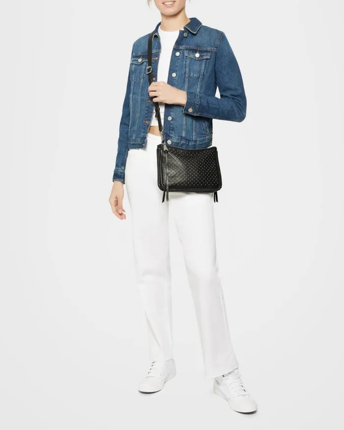 Aimee Kestenberg Crossbody Bags Women Famous Double Top Zip Crossbody Black With Shiny Silver Studs