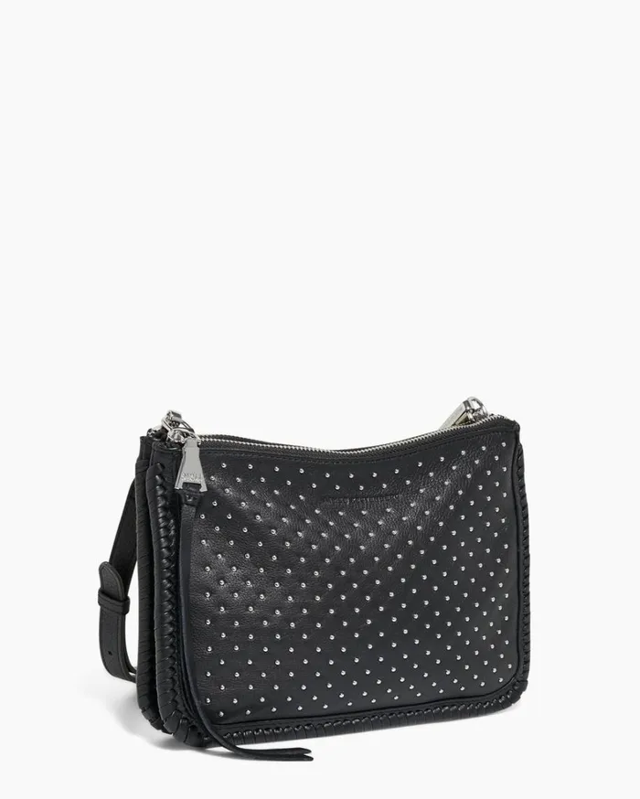 Aimee Kestenberg Crossbody Bags Women Famous Double Top Zip Crossbody Black With Shiny Silver Studs